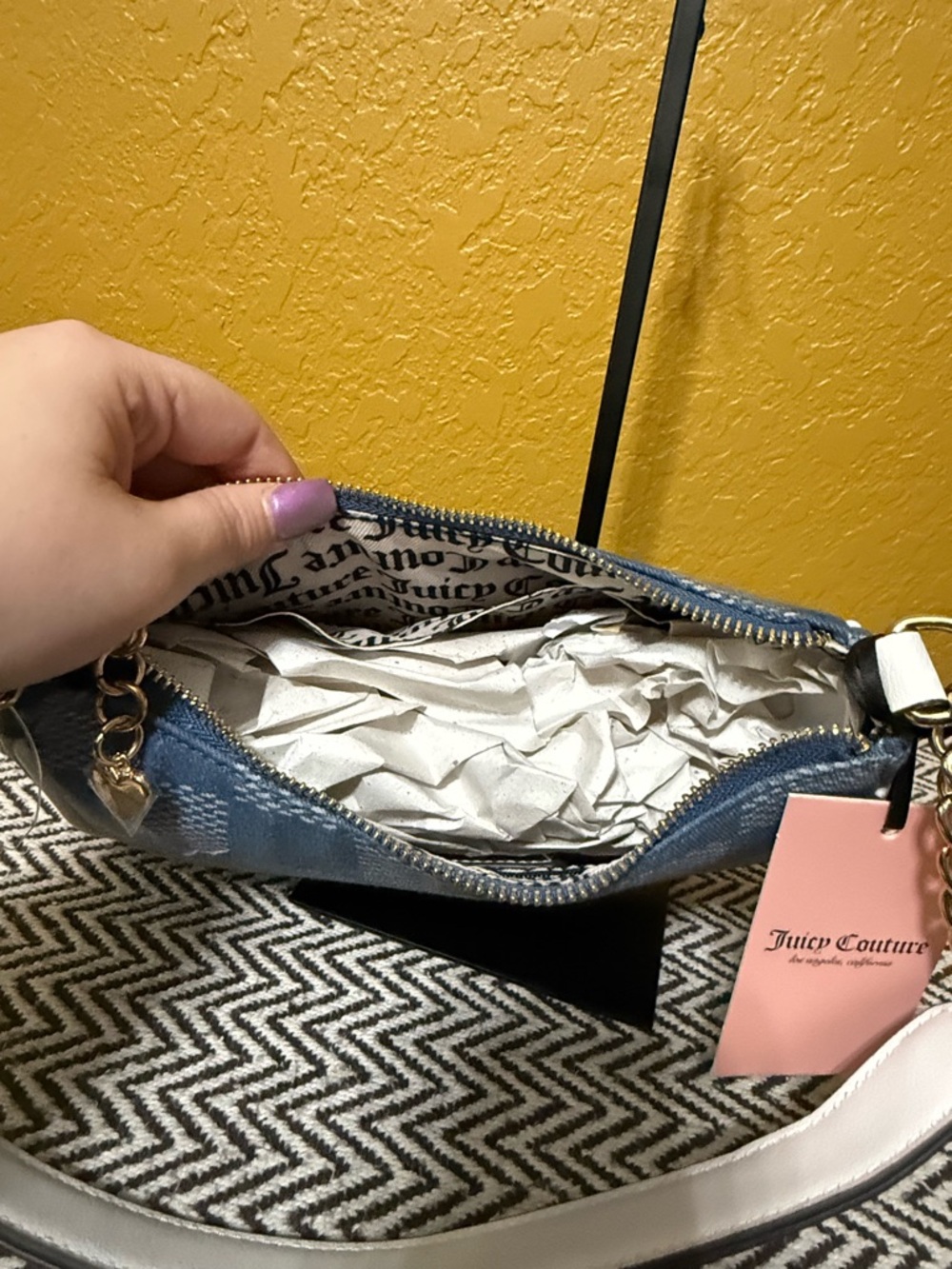 NWT Juicy Couture Miss Independent Denim Shoulder Bag - Picture 7 of 12